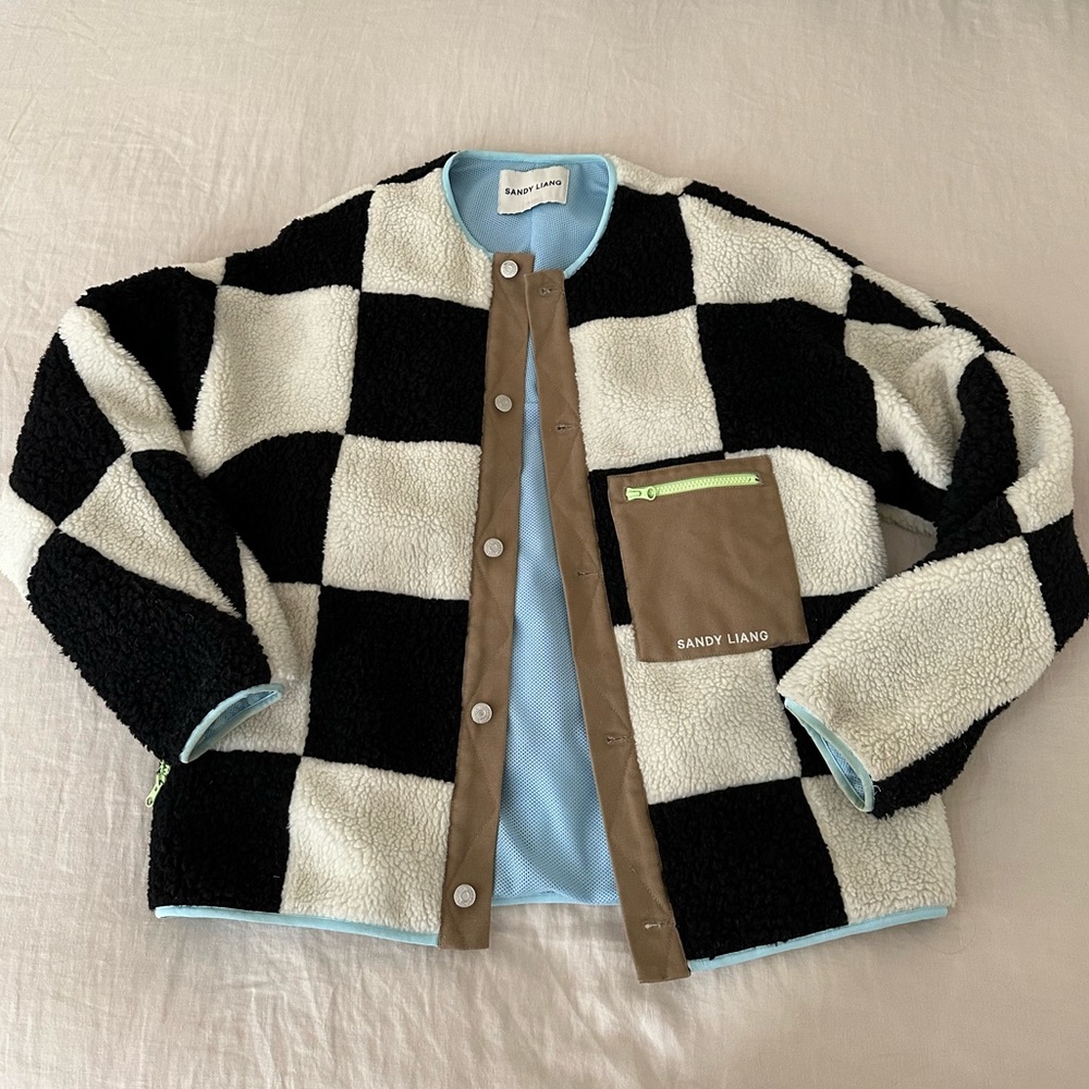 Sandy Liang Pawn Fleece Checkered Jacket Size M